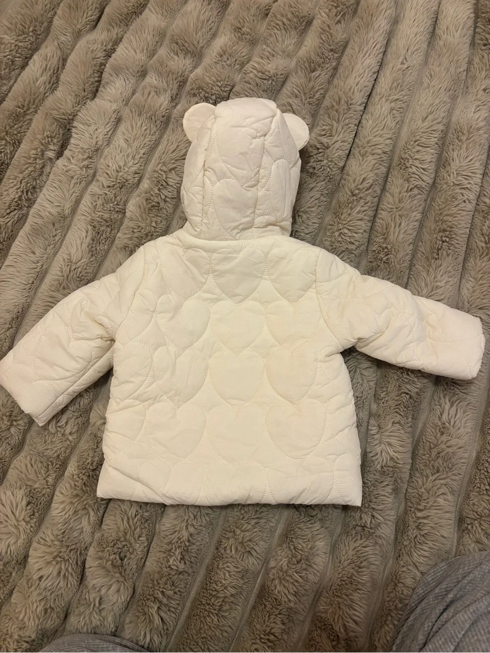 Old Navy Cream Quilted Hooded Puffer Jacket with Bear Ears